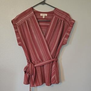 Red Striped Wrap Blouse